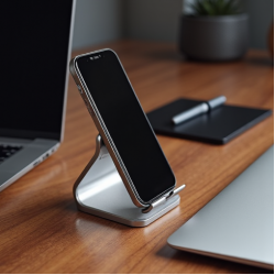 TechMount M6 Adjustable Desk Phone Stand 360-Degree Rotate Silver