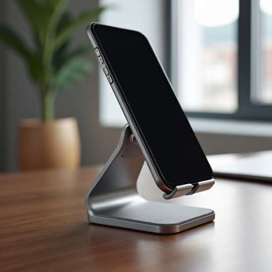 TechMount M6 Adjustable Desk Phone Stand 360-Degree Rotate Silver