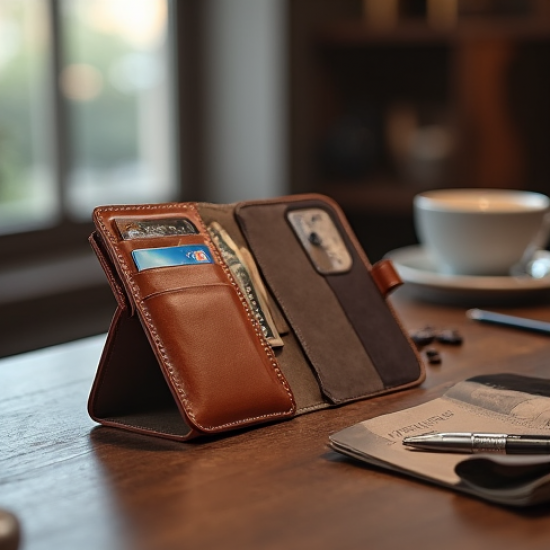 NovaCover V5 Leather Flip Case RFID Blocking Multi-Slot Brown